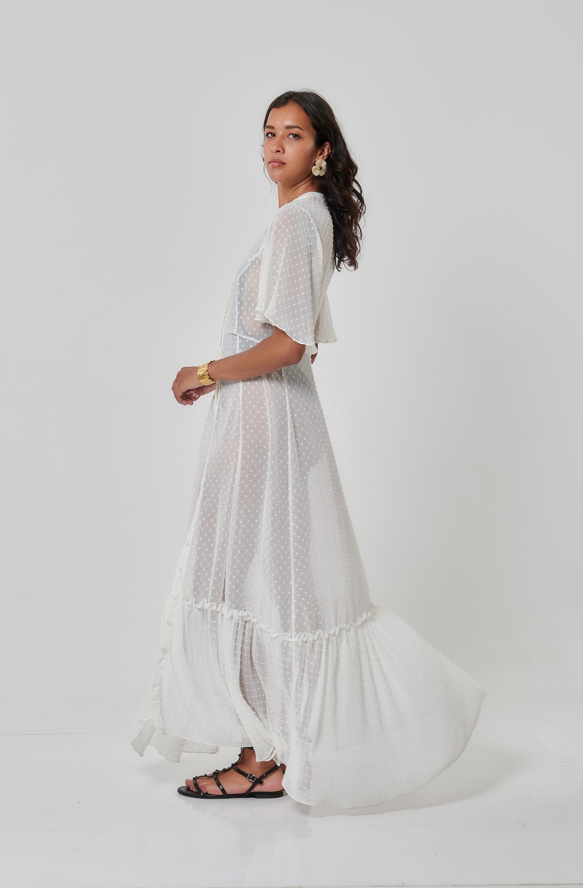 Calypso Polka Dot Maxi Dress White
